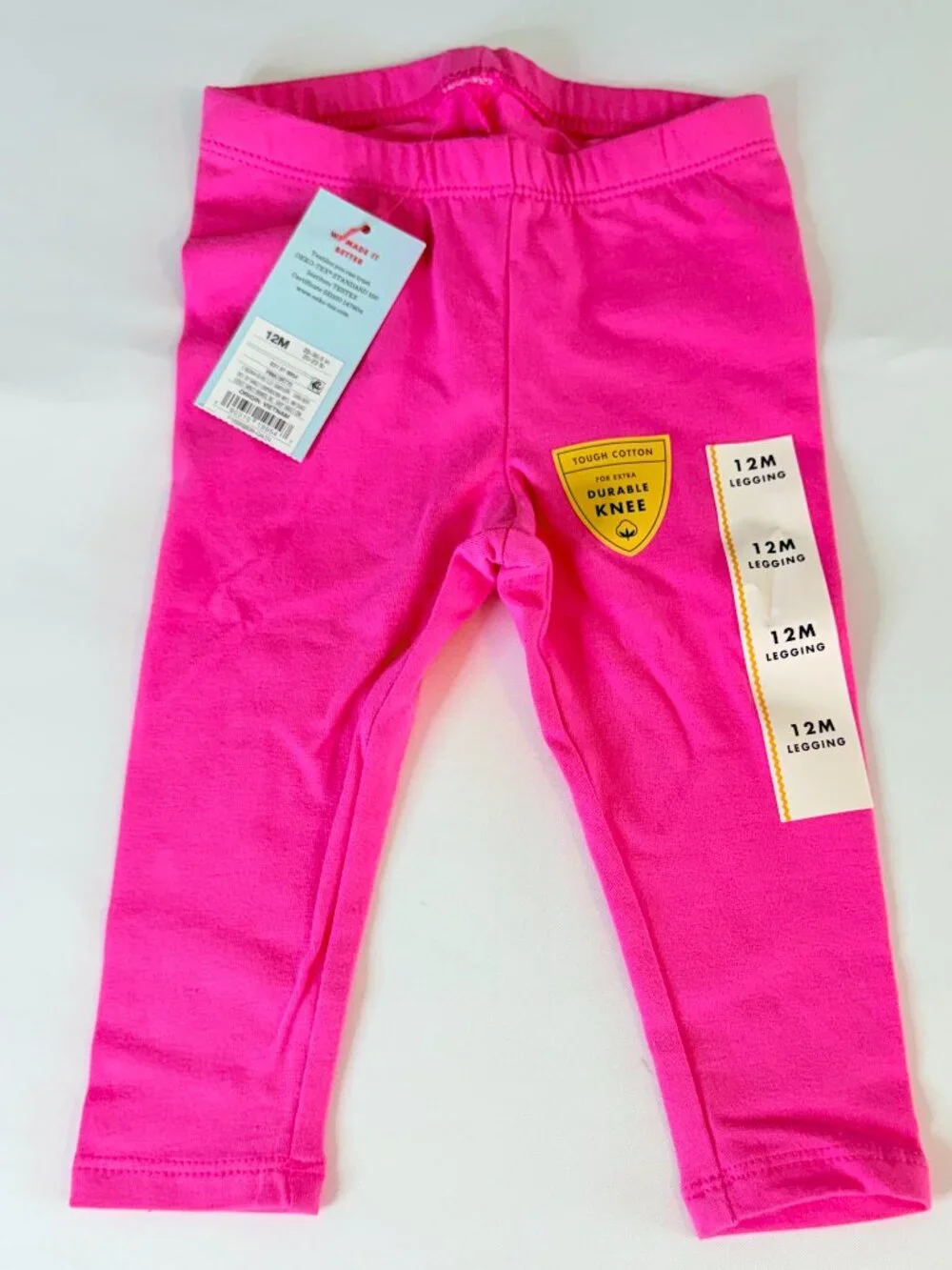 Cat & Jack Toddler Leggings 12M Pink Tough Knee Cotton Durable Stretch New